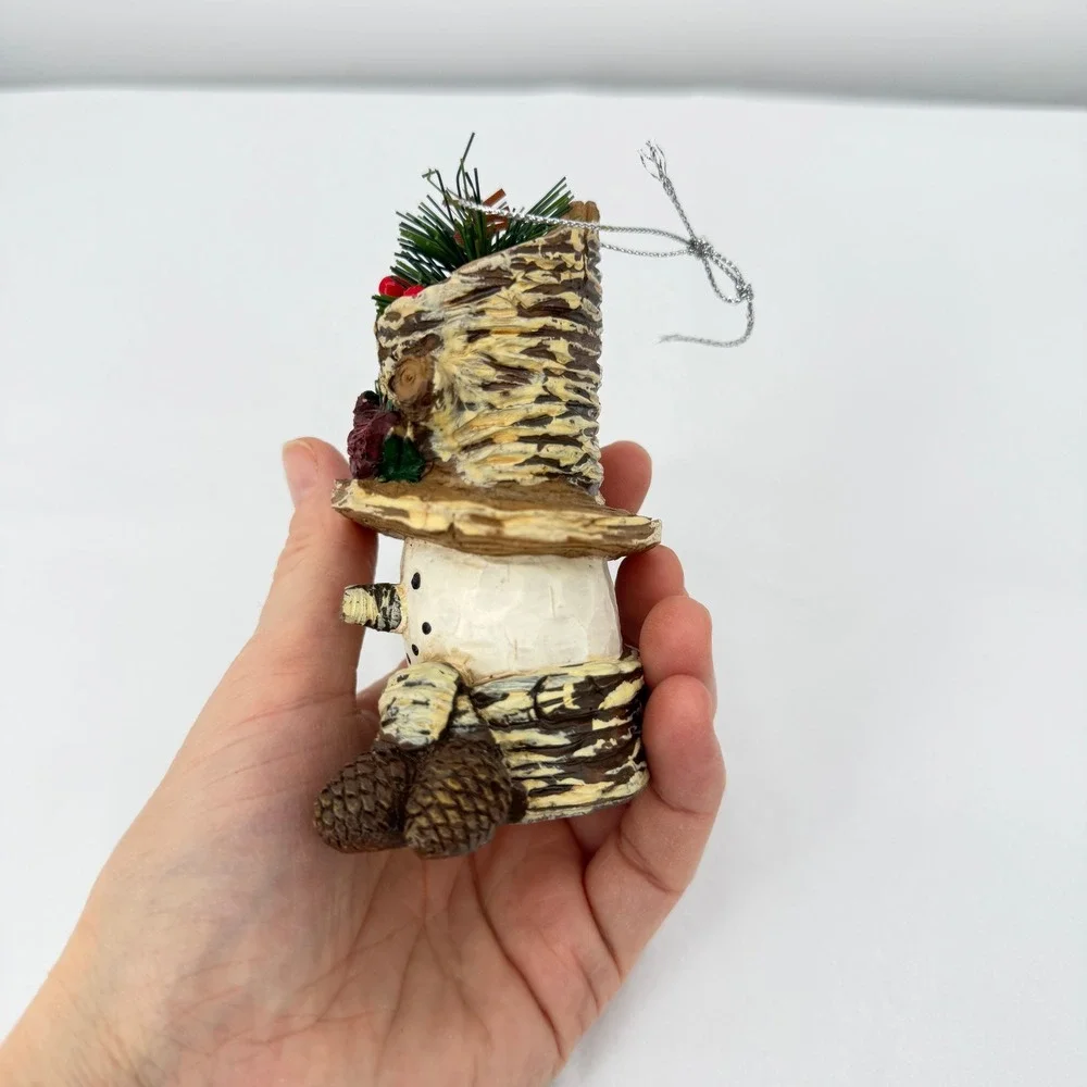 Snowman Christmas Holiday Ornaments Birch Bark‎ Cardinal Pinecone Rustic 3pc Set